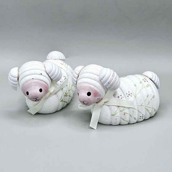 Vintage Easter Lamp Decor CMC 1984 Wooden Pair Hand Pained Green Lavender Flower - Picture 5 of 13